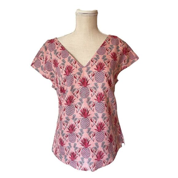 Boden Alexandra Ivory Palm Stamp Linen Top in Pink & Magenta - Picture 4 of 15